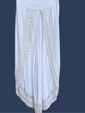 Goa Beachwear by Japna White Crochet Beach Pants Cover Up Size Medium
